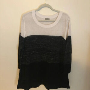 Talbots  3/4 Sleeve Loose Knit Cotton Pullover Sweater Size 3x Black/White